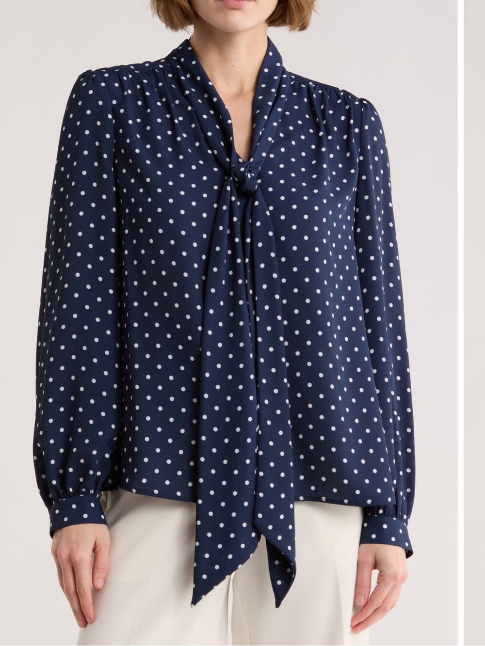 Large. Nordstrom Gemma & Jane. Navy Polka Dot Tie-Neck Blouse